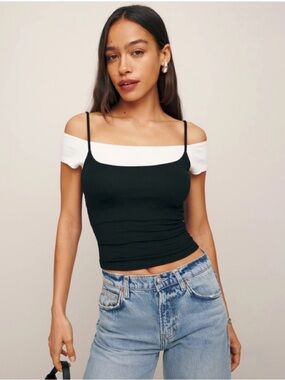 Reformation Poppie Knit Top black white size XS